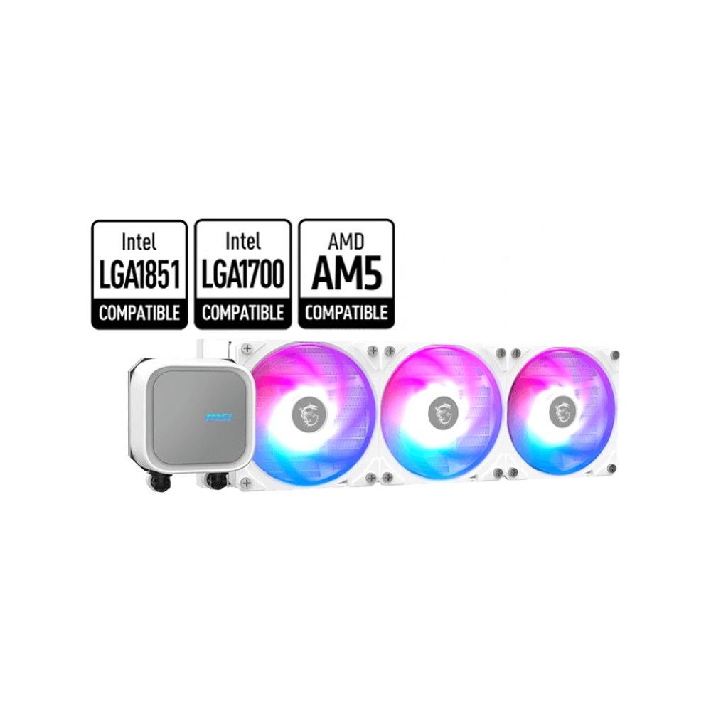 Жидкостная система охлаждения MSI MAG CORELIQUID A13 360 White 3 x ARGB Gen2 Fan, ARGB Gen2 Block, Color Box, LGA1700, 1851, AM5 — изображение 3