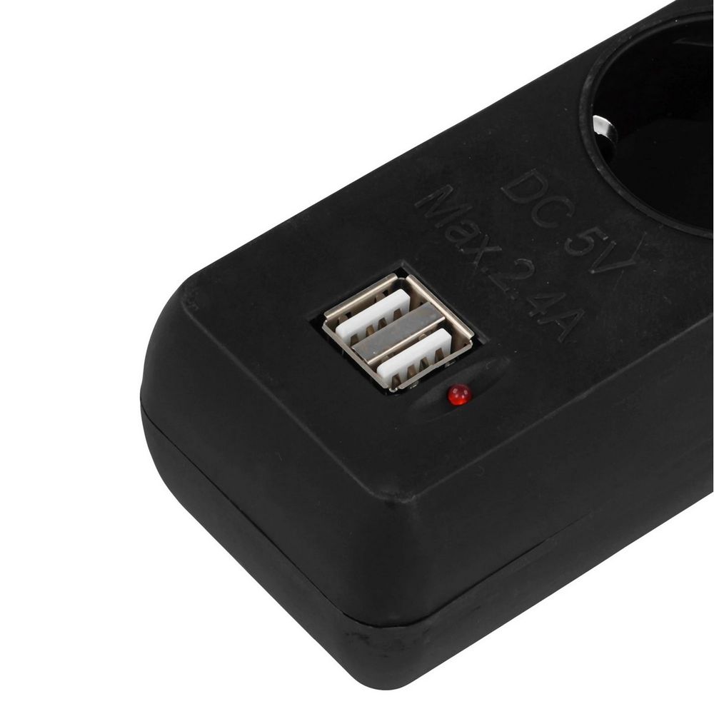 Сетевой фильтр Гарнизон ECL-5-U2-B-1.8 черный, 2 розетки USB A (12 Вт Max), 5 розеток Schuko (евро), 10А, 1,8м, ур.защиты 4, пакет — изображение 4
