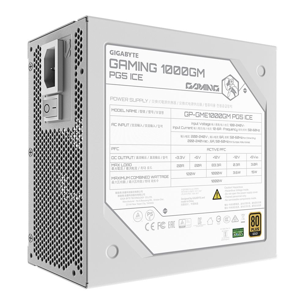 Блок питания ПК Gigabyte GP-GME1000GM PG5 ICE/PSU 1000W 1000W, Белый, 80Plus, Platinum, Полностью модульный, PCIe Gen 5.1, ATX 3.1 compatible. — изображение 4
