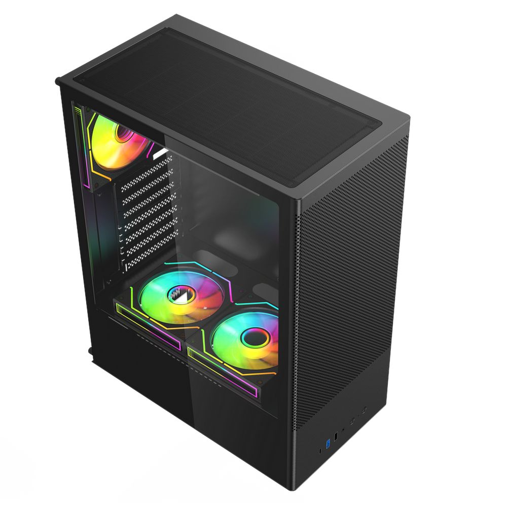 Корпус для ПК ACD Citadel 108B ATX, Type-C + 2XUSB ports + HD audio combo, Mesh, TG, Black. — изображение 3