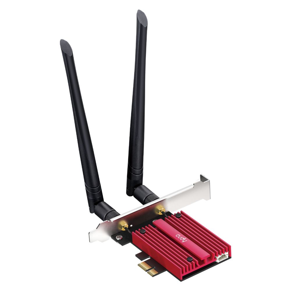 Адаптер беспроводной связи (Wi-Fi) CUDY BE9300 PCI Express Adapter Bluetooth 5.4 PCI Express Adapter with Heatsink, Intel BE200 module, Tri-band 2T2R, Magnetized antenna base, 2 high gain detachable antennas — изображение 3