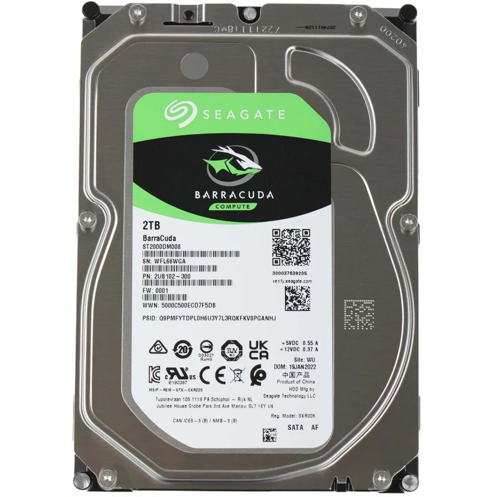 Жесткий диск Seagate BarraCuda ST2000DM008 2TB 3.5" SATA 6Gb/s, 7200rpm, 256MB, Bulk {25} (011280)