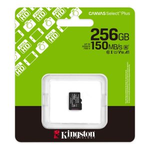 Карта памяти Kingston microSDXC 256GB Kingston Canvas Select Plus Memory Card SDCS3/256GBSP UHS-I U3 Class 10/V10/A1, Adapter, 150Mb/s, RTL