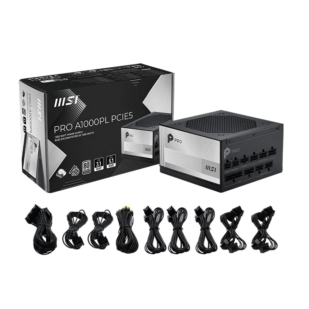 Блок питания ПК MSI PRO A1000PL PCIE5 1000W, 80+ Platinum, полностью модульный, ATX 3.1, PCIE5.1, RTL — изображение 6
