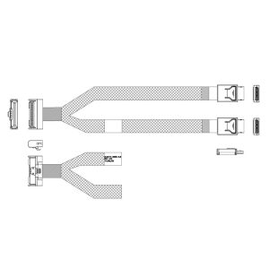 Кабель JPC P7352DN00800-1 Cable MCIO x8 74P (прямой Straight Type)  -TO-  2x OCuLink x4 42P (прямой Straight Type) , 85 Ohm, L:80cm