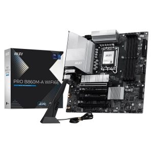 Материнская плата MSI PRO B860M-A WIFI6E B860, LGA1851, 4*DDR5, 4*PCIEx16, 3*M.2, 2*TypeC, 1*USB3.2Gen2, 6*USB3.2Gen1, 6*USB2.0, 4*SATA3.0, 5G, Type-C(DP), DP, HDMI, M-ATX, RTL