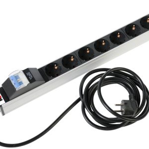 Блок розеток Rem-16 с авт. 16 А, 7 Schuko, алюм., 19", шнур 3 м
