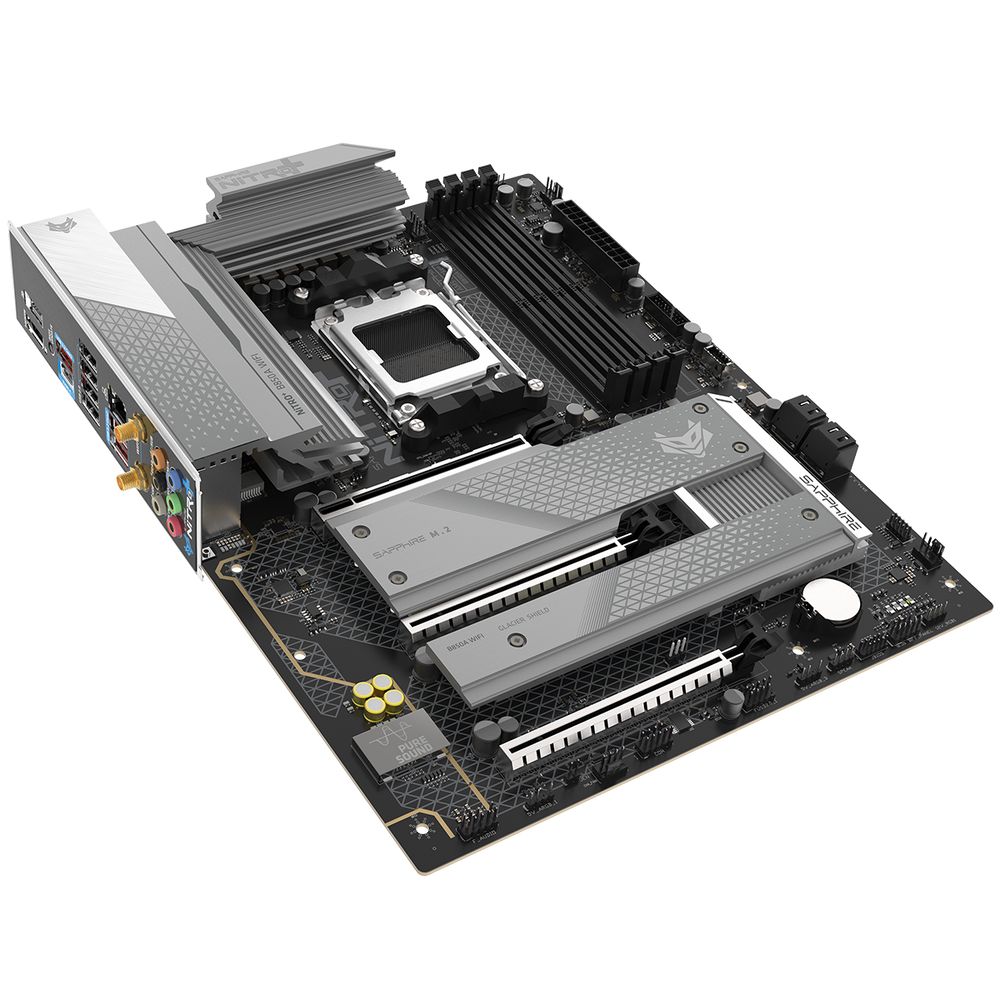 Материнская плата Sapphire B850A NITRO+ WIFI7 B850, AM5, 4*DDR5, 3*PCIEx16, 3*M.2, 2*TypeC, 3*USB3.2Gen2, 2*USB3.2Gen1, 6*USB2.0, 4*SATA3.0, 2.5G, DP, HDMI, ATX, RTL — изображение 6