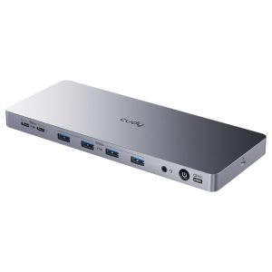 Концентратор CUDY 13-IN-1 10Gbps USB-C Dual 4K Docking Station | 150W PSU Up to One 5K(5120x2880p60) or Two 4K(4096x2160p60) Video output, 2 x Display 1.2a Port, 2 x HDMI 2.0 Port;1 x 10Gbps Upstream USB-C 3.2Gen2 port (PD 100W);  2 x 10Gbps USB-C 3.2Gen2 ports (Up to 15W per port);