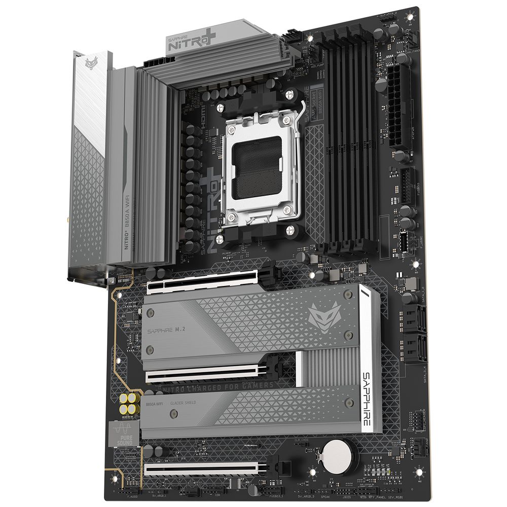Материнская плата Sapphire B850A NITRO+ WIFI7 B850, AM5, 4*DDR5, 3*PCIEx16, 3*M.2, 2*TypeC, 3*USB3.2Gen2, 2*USB3.2Gen1, 6*USB2.0, 4*SATA3.0, 2.5G, DP, HDMI, ATX, RTL — изображение 4