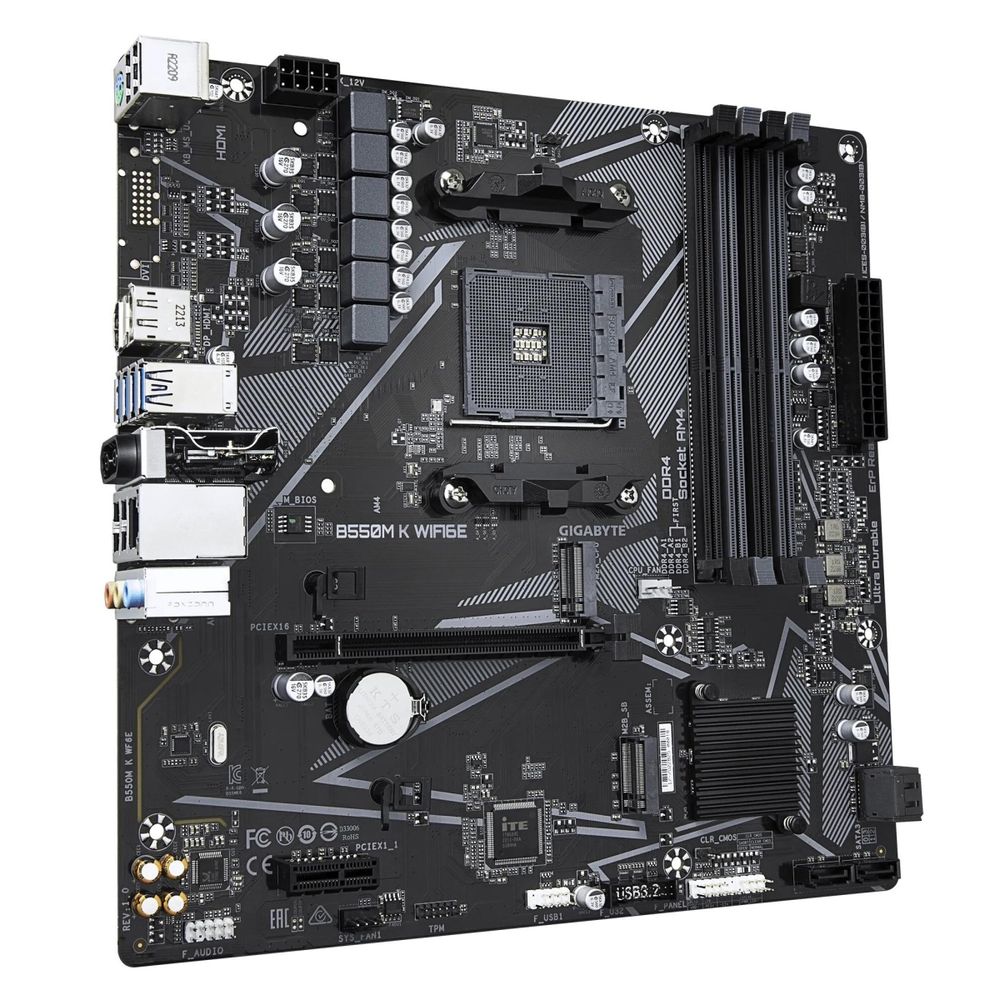 Материнская плата Gigabyte B550M K WIFI6E B550, AM5, 4xDDR4, 1*PCI-Ex16,2*M.2, 6*USB3.2Gen1, 6*USB2.0, 4*SATA3.0, 1G, DP, HDMI, ATX, RTL — изображение 4