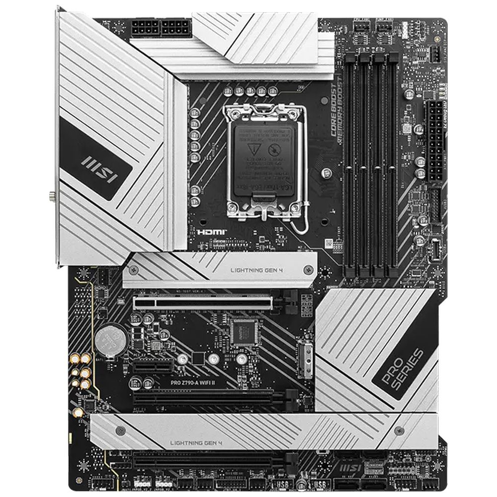 Материнская плата MSI PRO Z790-A WIFI II Z790, LGA1700, 4*DDR5, 3*PCIEx16, 1*PCIEx1, 4*M.2, 2*TypeC, 3*USB3.2 Gen2, 4*USB3.2 Gen1, 6*USB2.0, 6*SATA3, 2.5G, DP, HDMI, ATX, RTL — изображение 2