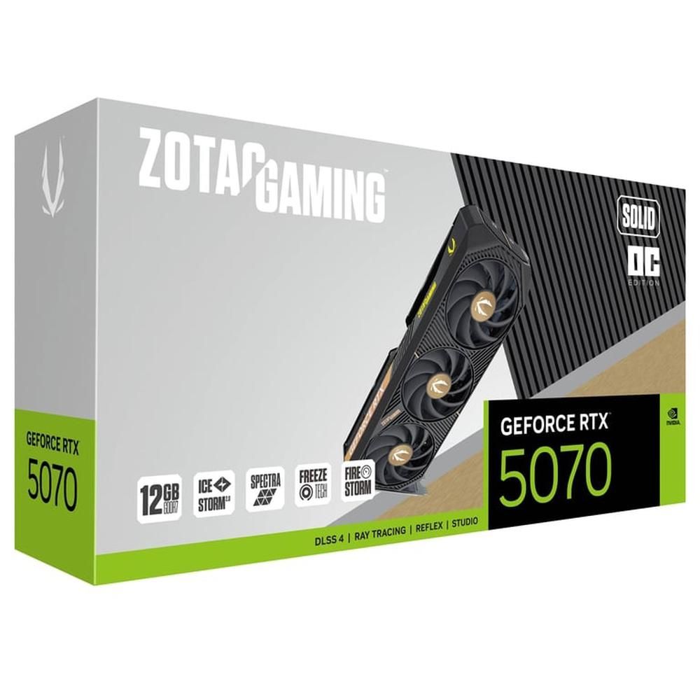 Видеокарта Zotac RTX5070 SOLID OC 12GB GDDR7 192bit 3xDP HDMI 3FAN PREMIUM PACK — изображение 8