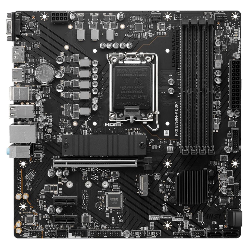 Материнская плата MSI PRO B760M-P DDR4 B760, LGA1700, 4*DDR4, 1*PCIEx16, 2*PCIEx1, 2*M.2, 1*TypeC, , 3*USB3.2Gen1, 8*USB2.0, 4*SATA3.0, 1G, VGA, DP, HDMI, M-ATX, RTL — изображение 2